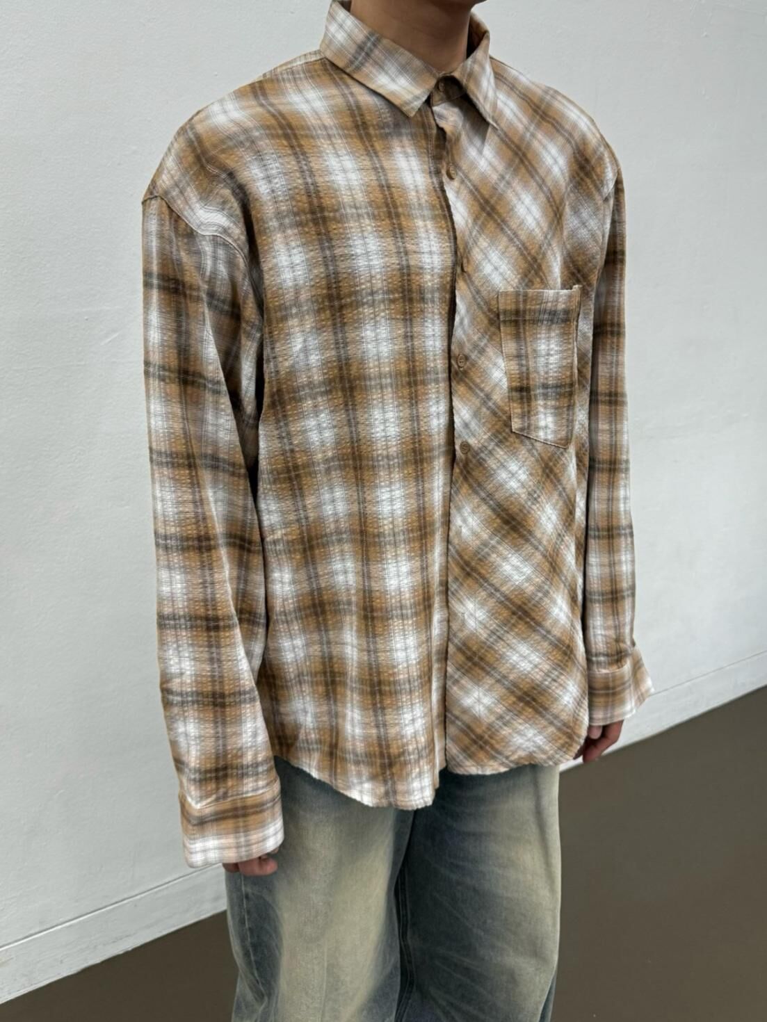 格仔長袖恤衫 Seeot-034S