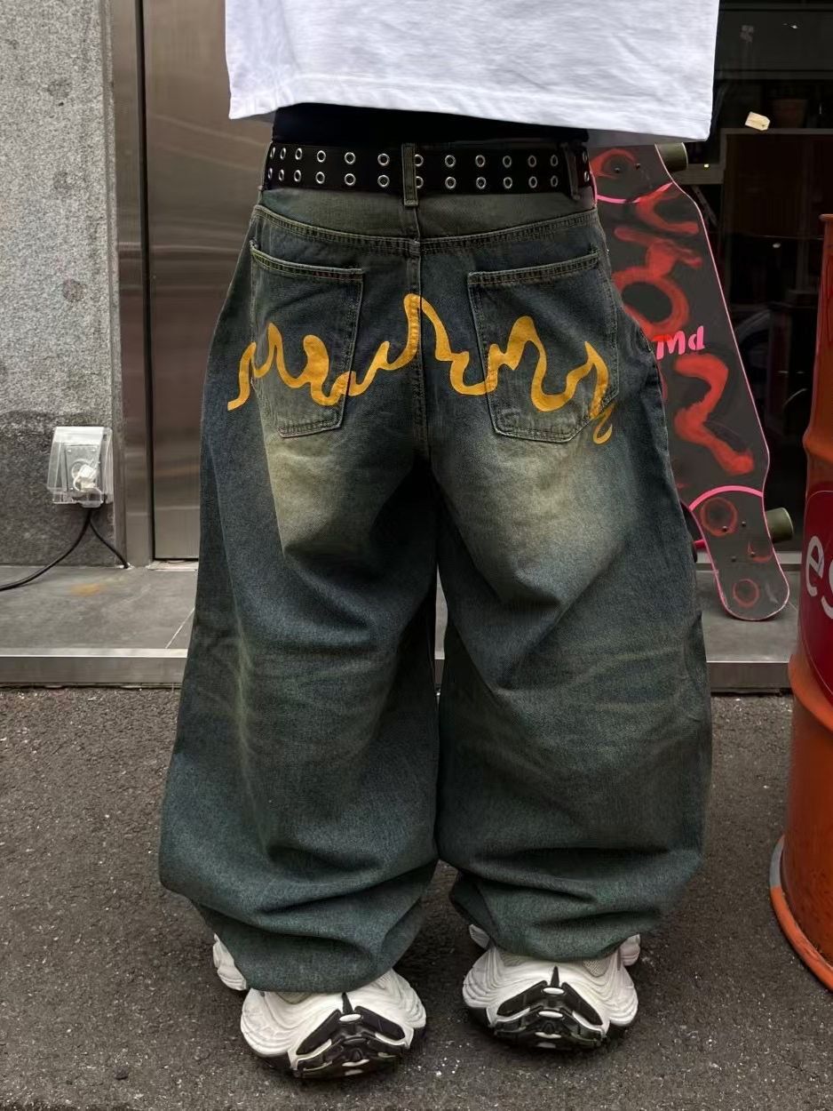 洗水黃線鬆身牛仔褲 Seeot-037P