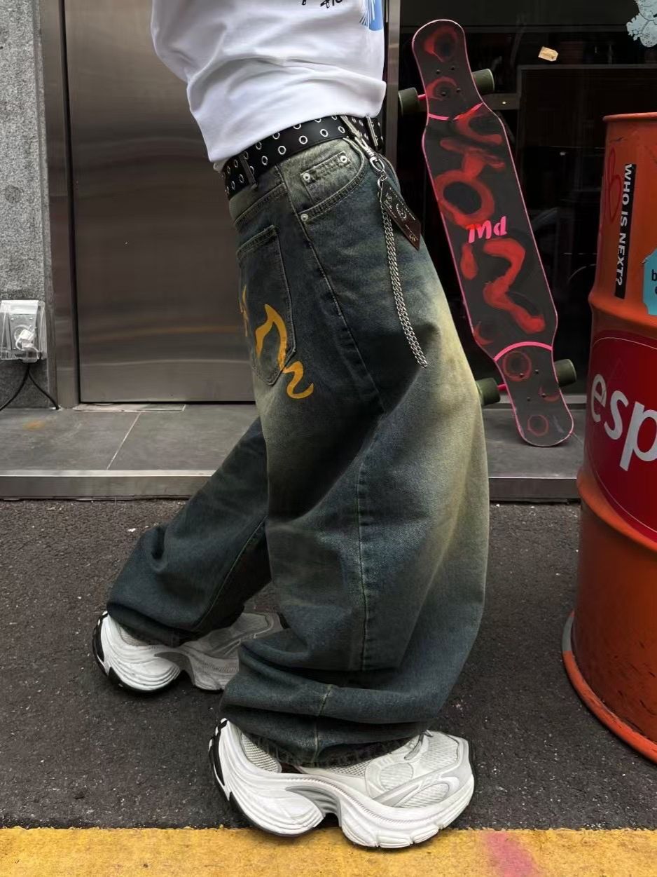 洗水黃線鬆身牛仔褲 Seeot-037P