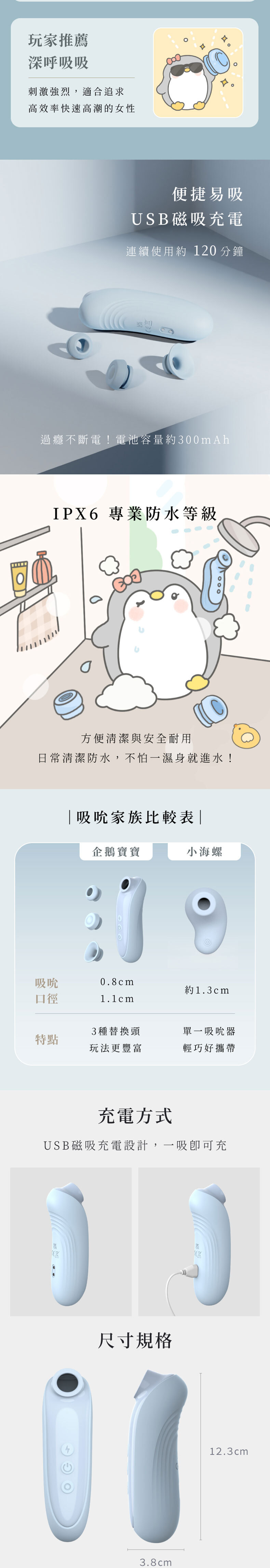 WINYI｜企鵝寶寶換頭吸吮按摩器｜三合一多重刺激吸吮器