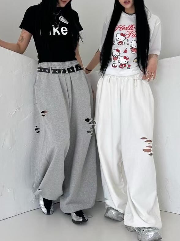 淨色破洞鬆身運動褲 Seeot-053P