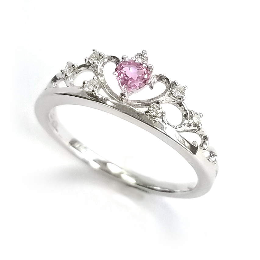 18K白金天然鑽石粉紅藍寶石戒指