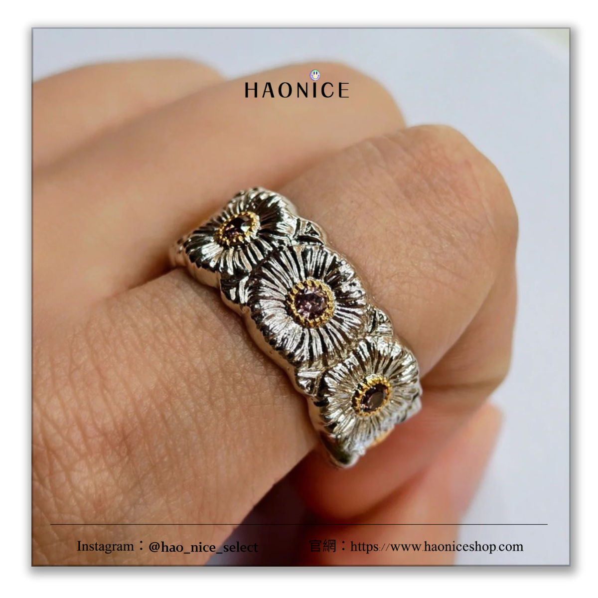 【HAO NICE】GD 100%韓國正品🇰🇷 PEACEMINUSONE權志龍GD同款🔥粉鑽小雛菊🌼義大利純銀開口貼鑽戒指 指環