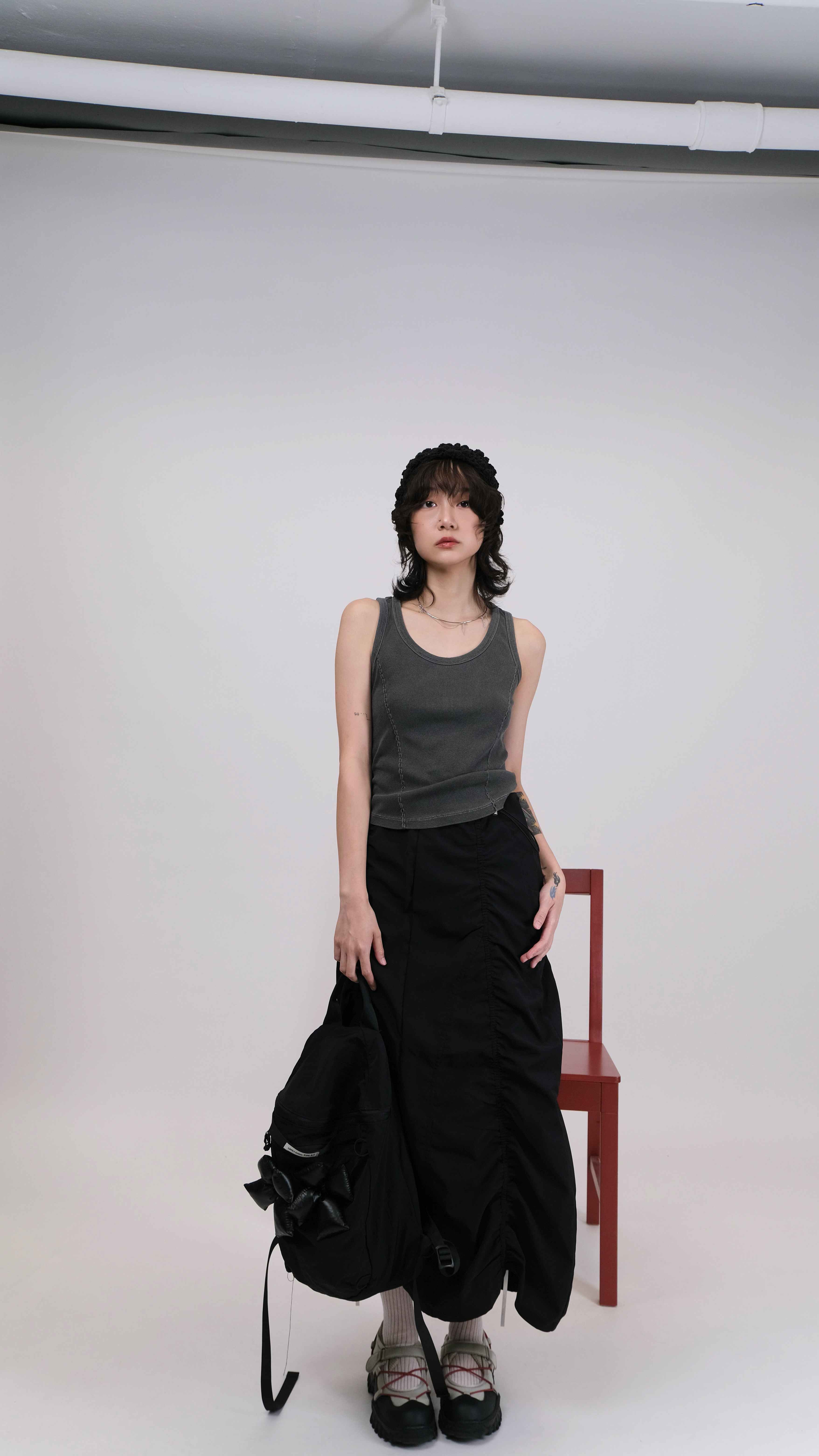 沙色tone直骨入肩背心