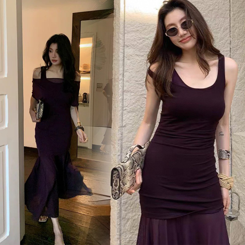 優雅感層次多穿法上衣+背心+背心裙SET-S-L / 2色 (Elegant & Love)