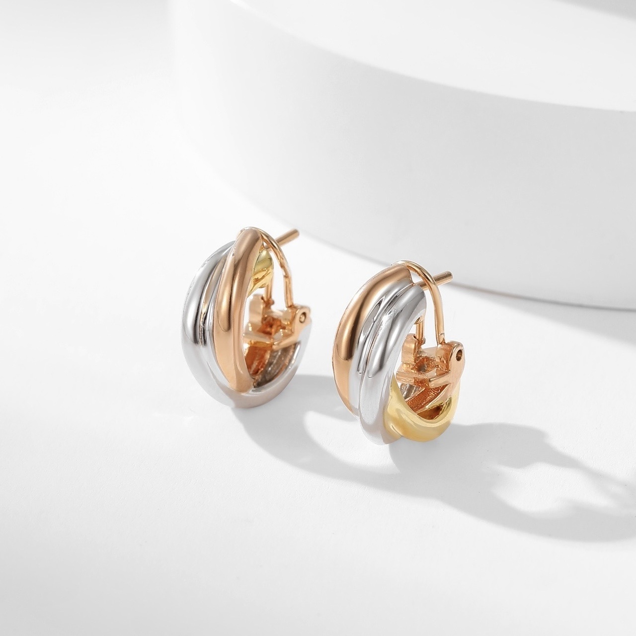 18k ct’Trinity三色環相扣”定製耳釦釘圈