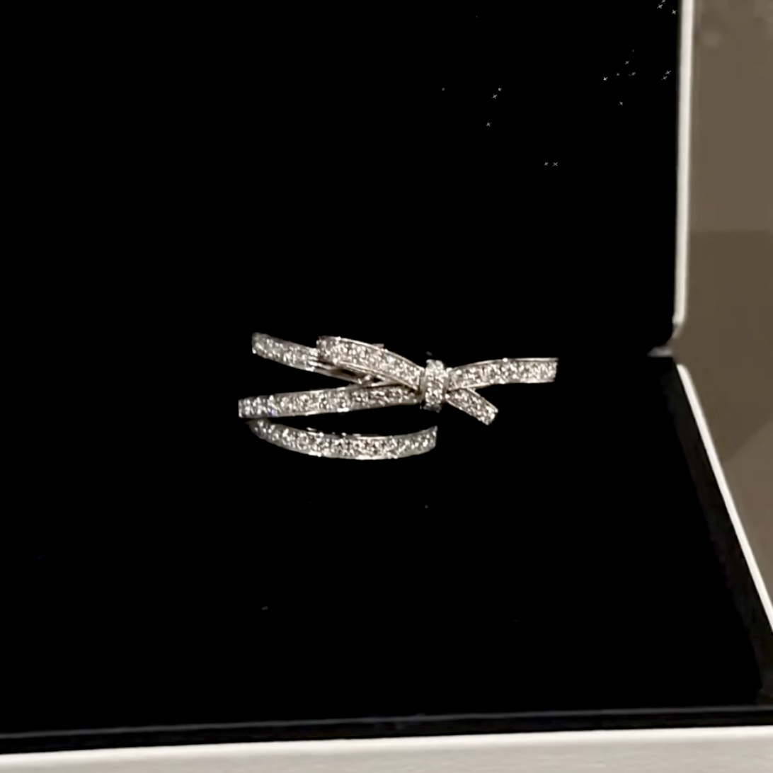 18k 香奶奶ruban”白金滿鑽蝴蝶結高奢定製戒