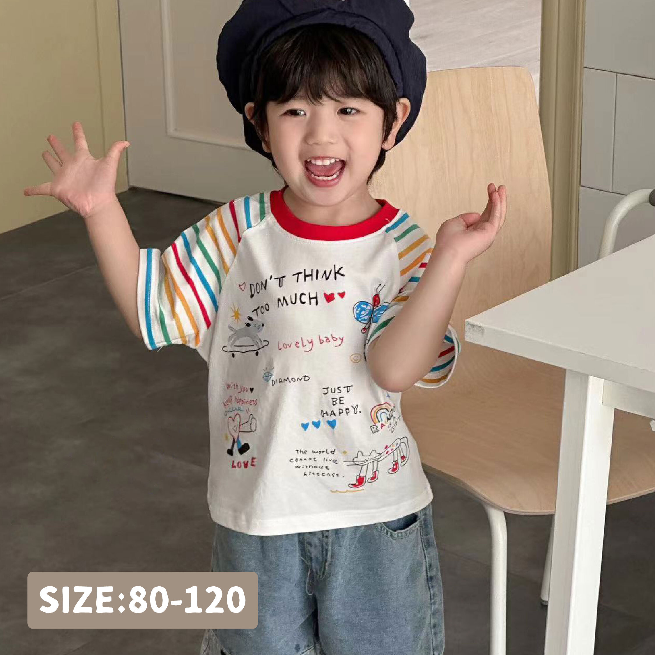 【H50292】繽紛童趣塗鴉圓領上衣/短T