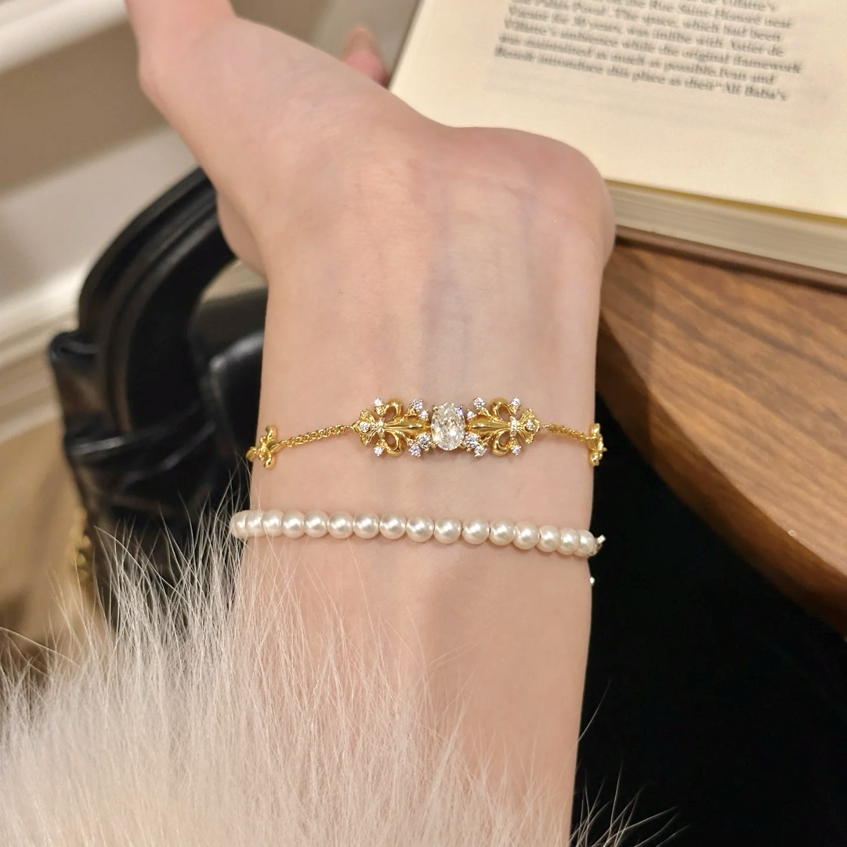 18k vintage”鳶尾花冰晶雪花水鑽定製手鍊