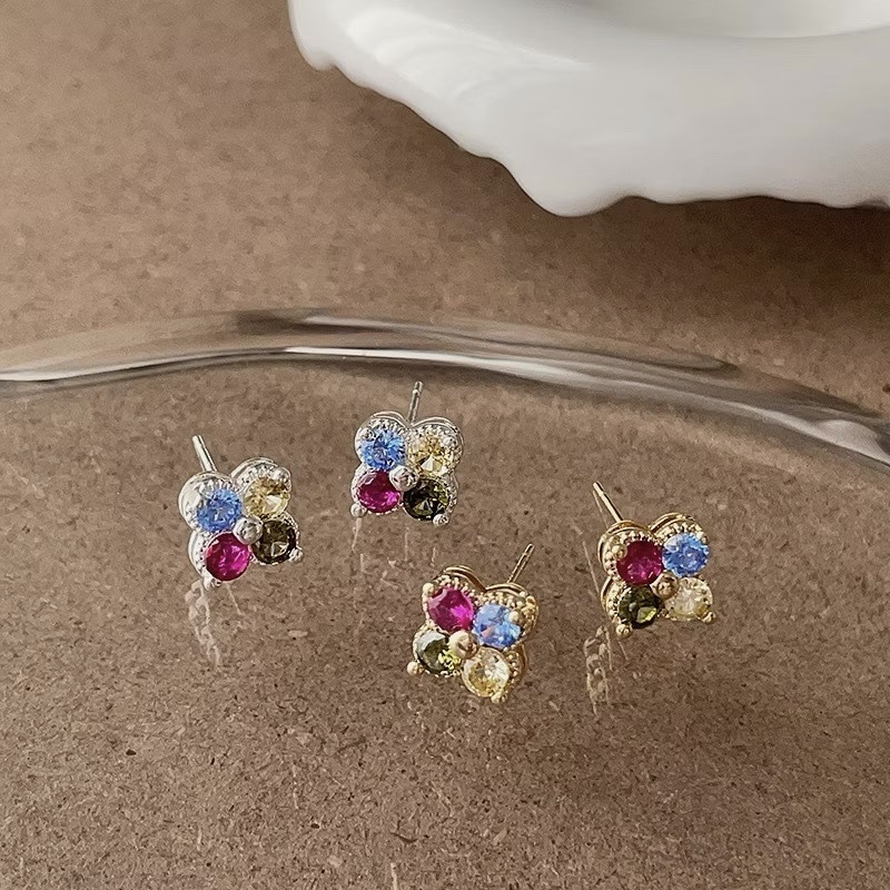 rainbow彩鑽四葉草耳釘