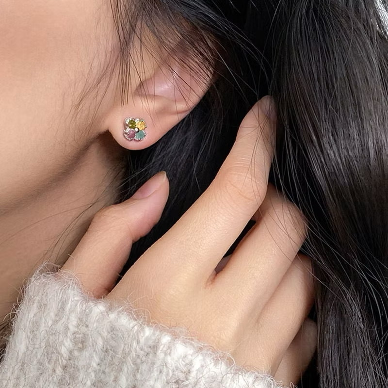 rainbow彩鑽四葉草耳釘