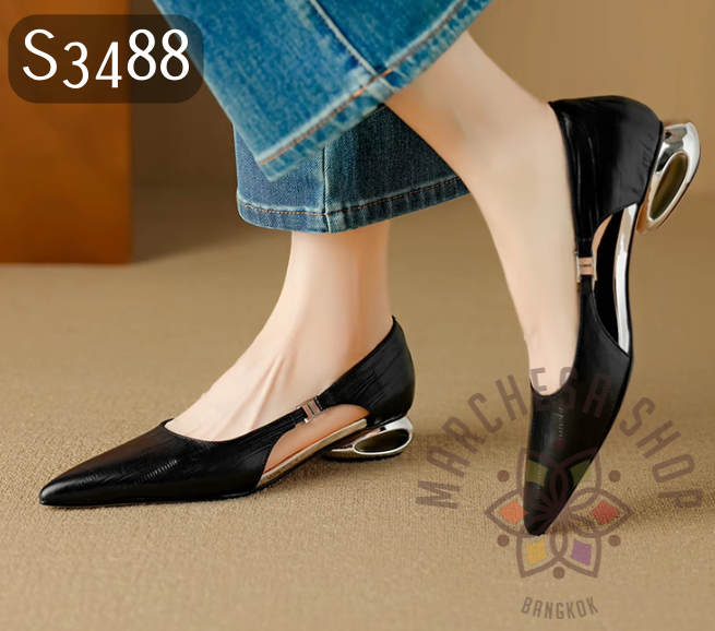 S3488 - 頭層小羊皮壓紋中空鏤空高踭鞋