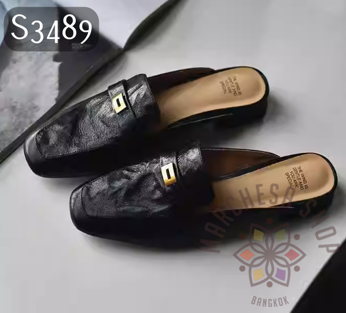 S3489 - 頭層小羊皮復古一字帶平底涼拖