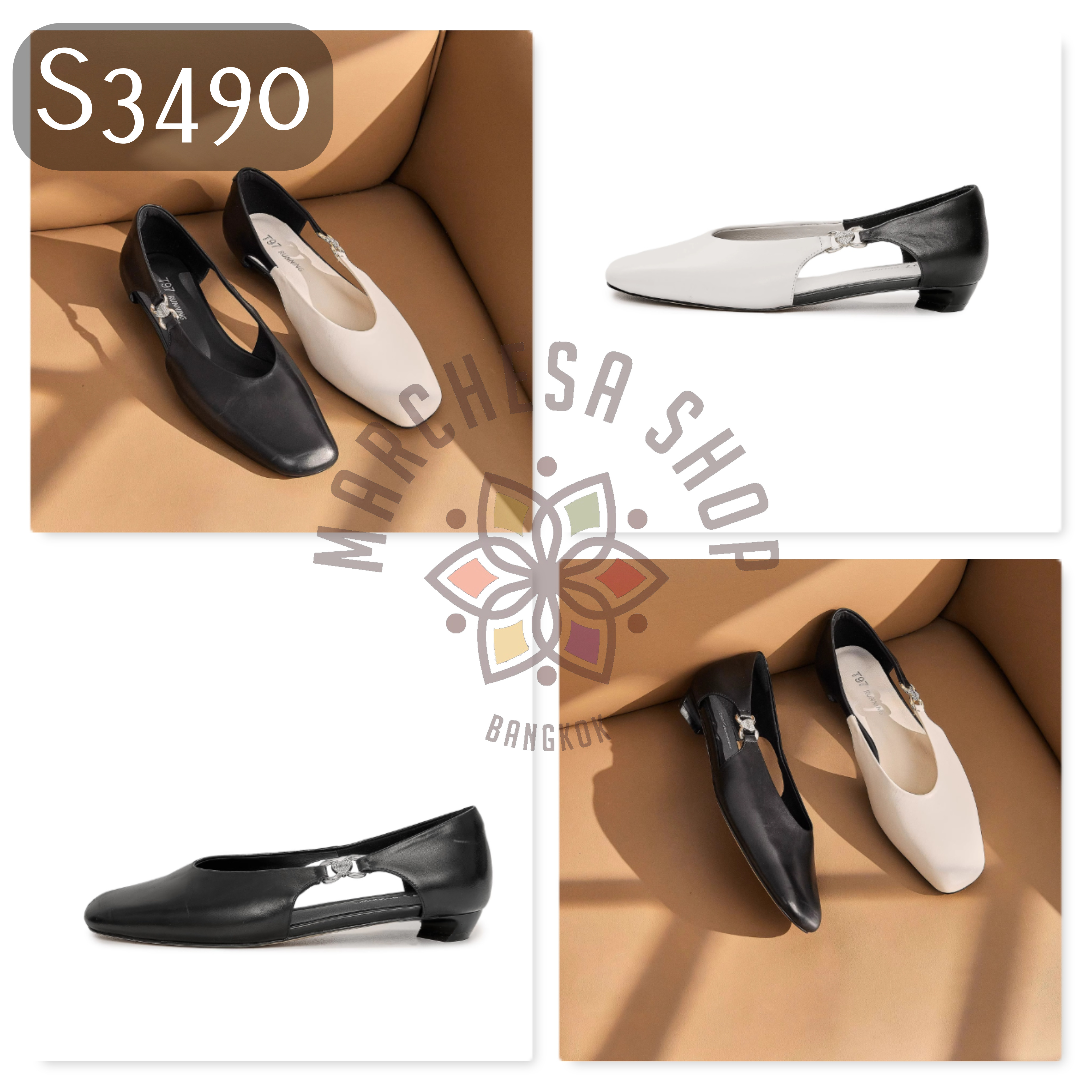 S3490 - 頭層小羊皮鏤空Bling Bling低踭鞋