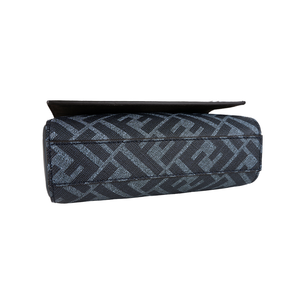 【FENDI】FF Squared 帆布及皮革翻蓋小郵差包(牛仔藍)7M0363 ASIC F1O97