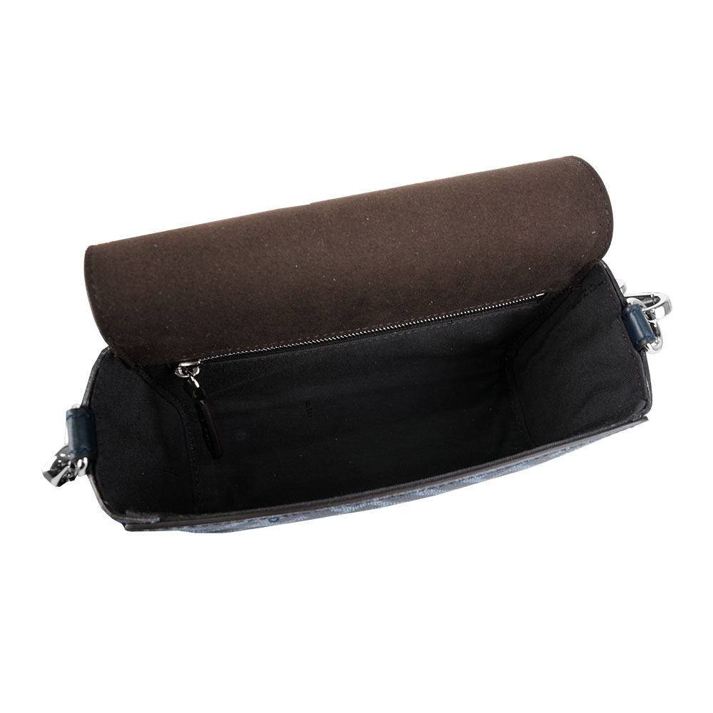 【FENDI】FF Squared 帆布及皮革翻蓋小郵差包(牛仔藍)7M0363 ASIC F1O97