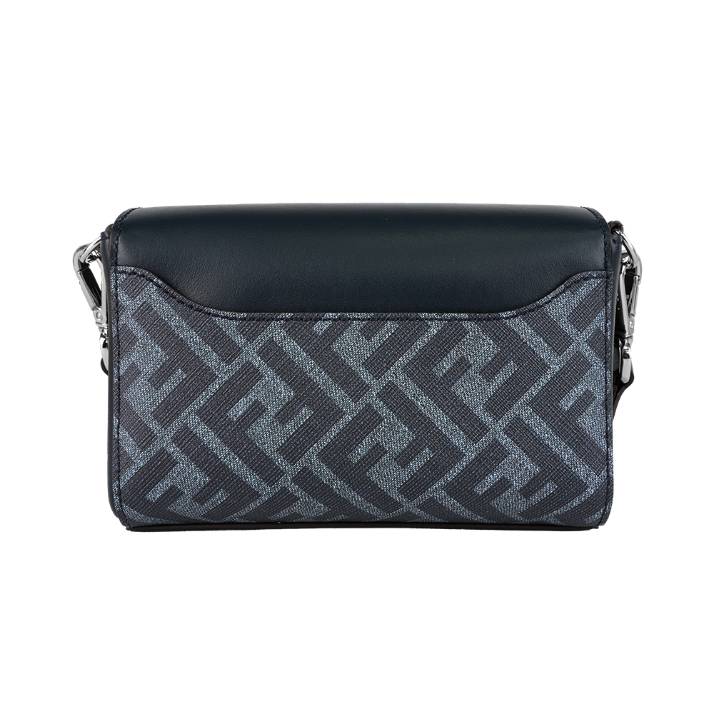 【FENDI】FF Squared 帆布及皮革翻蓋小郵差包(牛仔藍)7M0363 ASIC F1O97