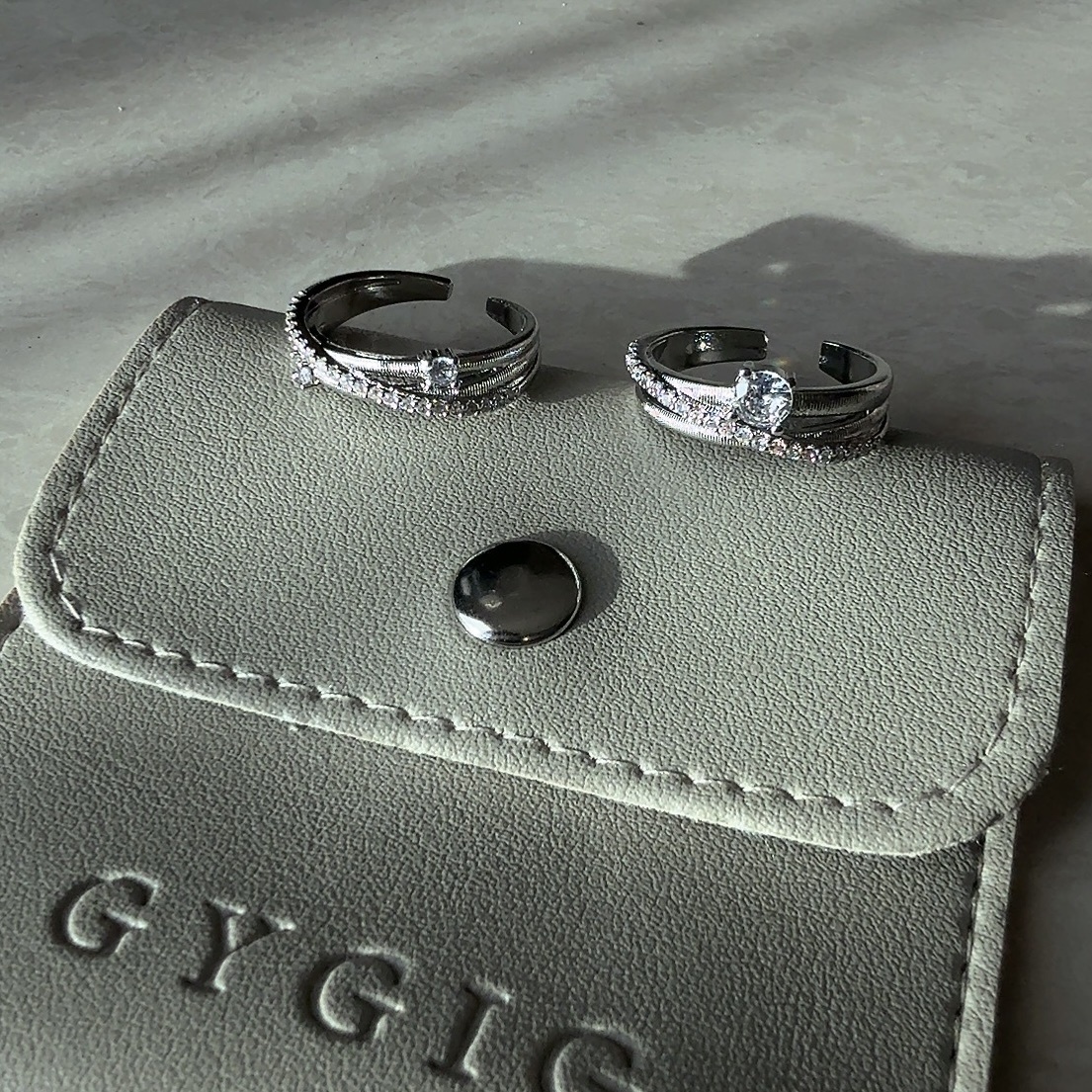 GY silver高級交織白金鑽拉絲開口戒系列