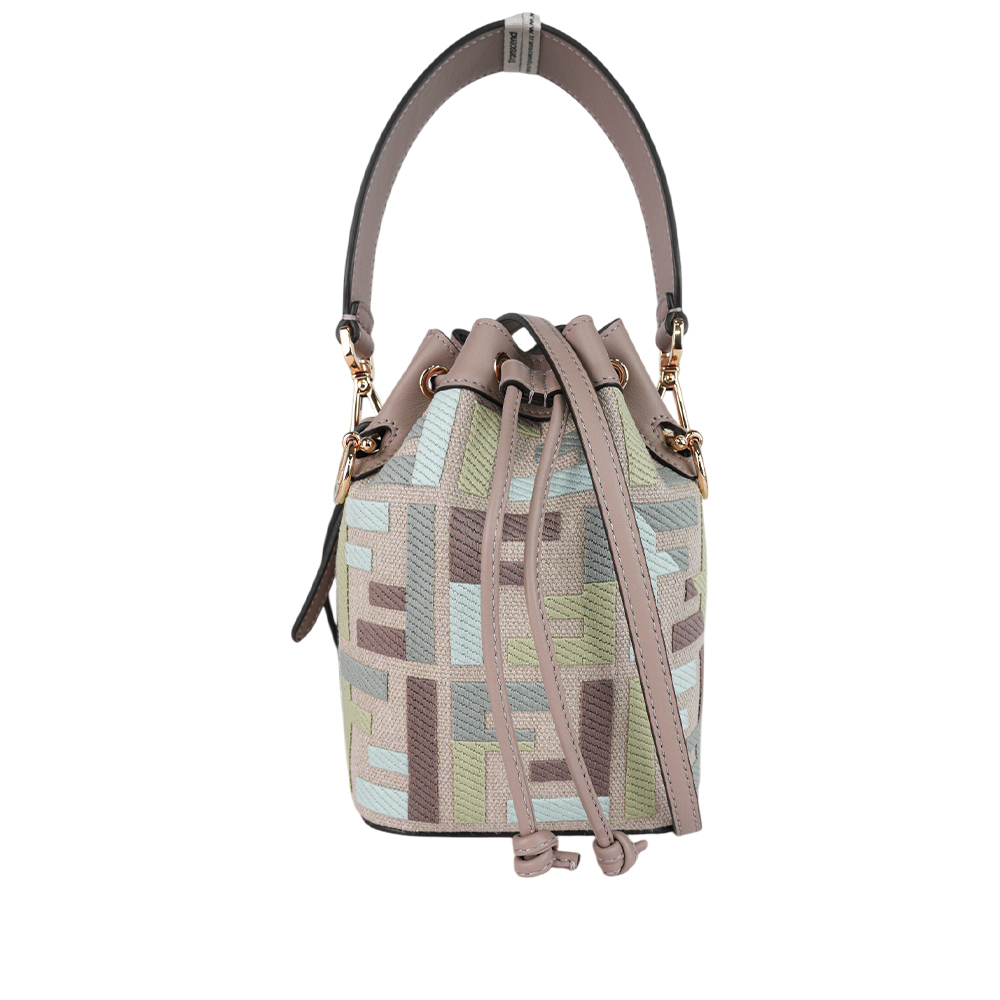 【FENDI】MON TRESOR 刺繡帆布及皮革二用迷你水桶包