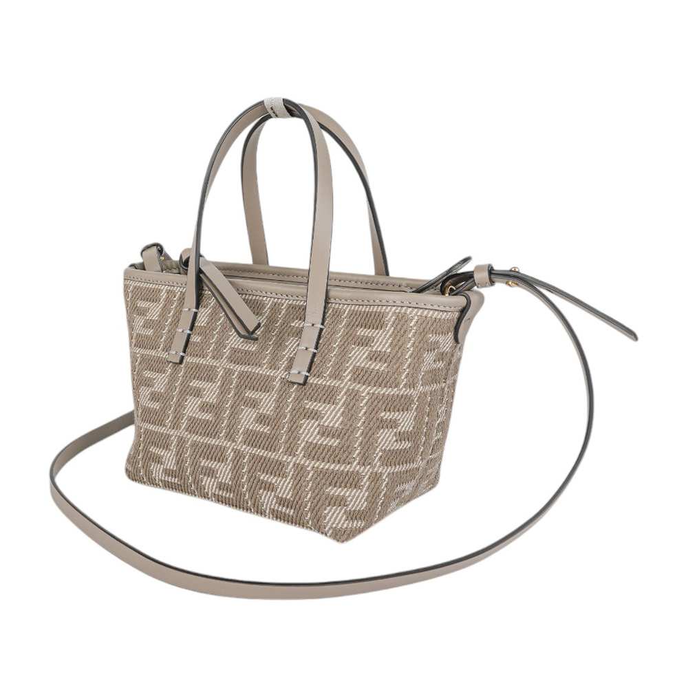 【FENDI】Roll FF Logo 牛仔緹花迷你手提/斜背二用包(鴿灰色)8BS096 AUPX F1SNP