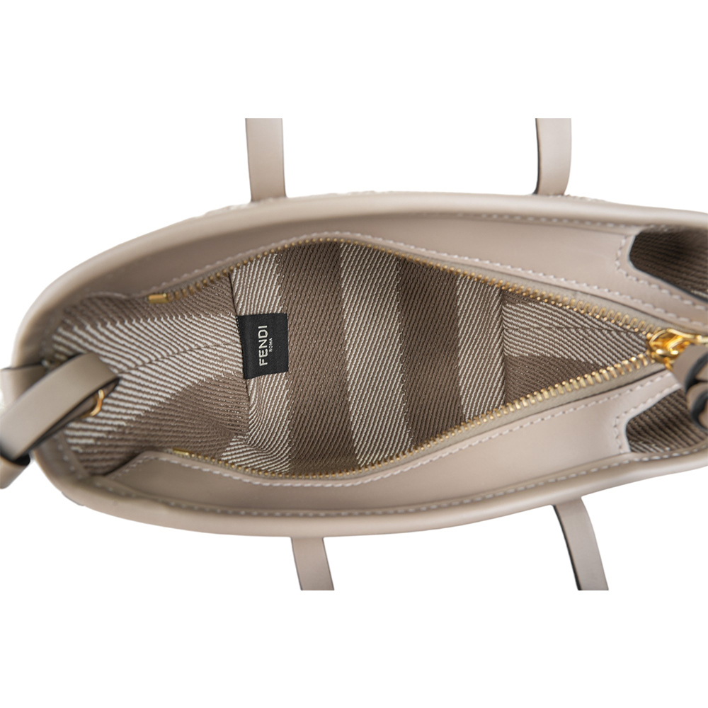 【FENDI】Roll FF Logo 牛仔緹花迷你手提/斜背二用包(鴿灰色)8BS096 AUPX F1SNP