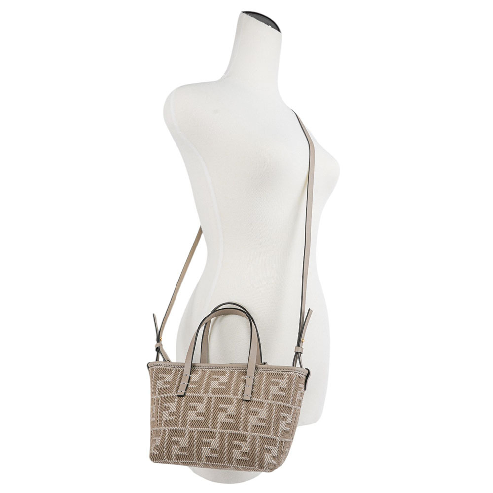 【FENDI】Roll FF Logo 牛仔緹花迷你手提/斜背二用包(鴿灰色)8BS096 AUPX F1SNP