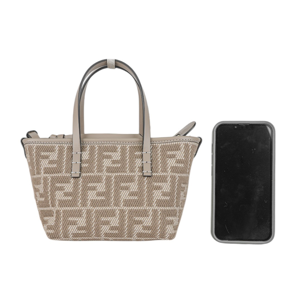 【FENDI】Roll FF Logo 牛仔緹花迷你手提/斜背二用包(鴿灰色)8BS096 AUPX F1SNP