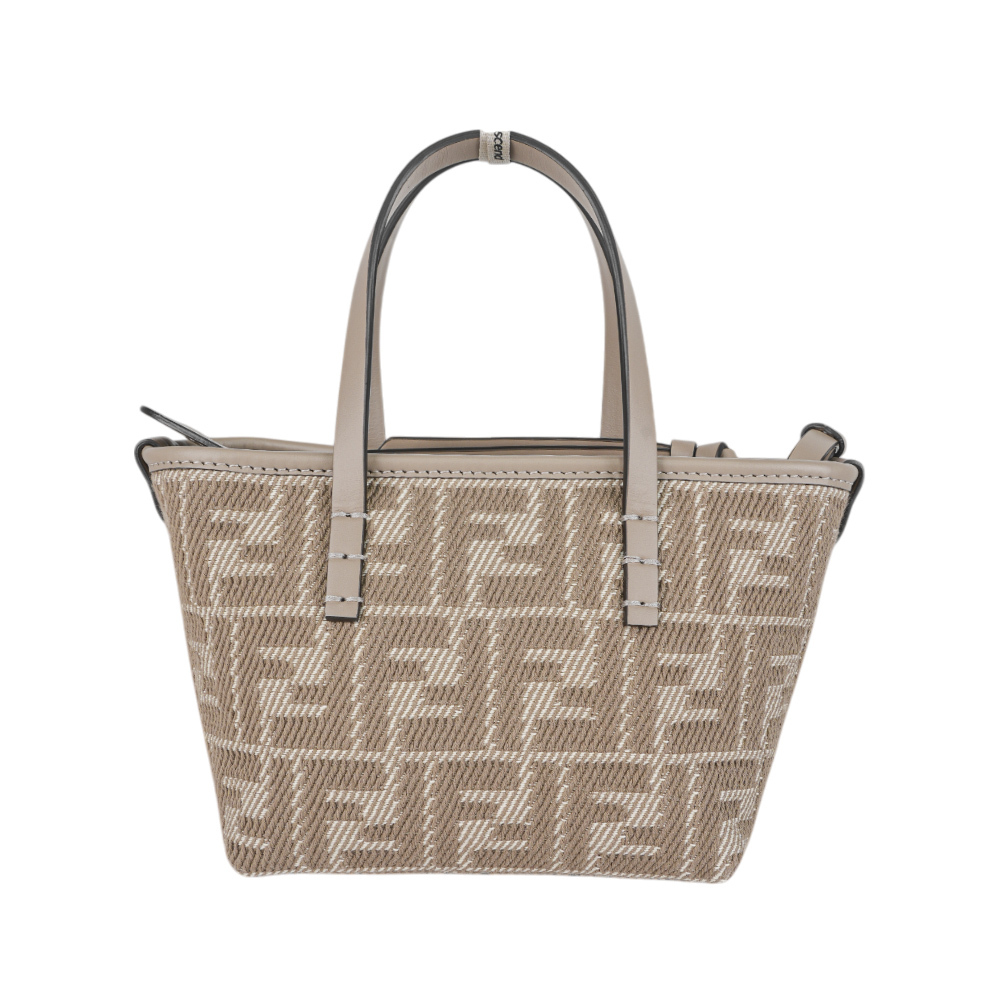 【FENDI】Roll FF Logo 牛仔緹花迷你手提/斜背二用包(鴿灰色)8BS096 AUPX F1SNP