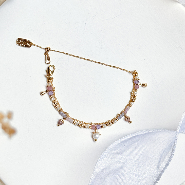 生日花 • 陸月柒 • 紅百金花 – 珍珠草莓晶 – 手鍊