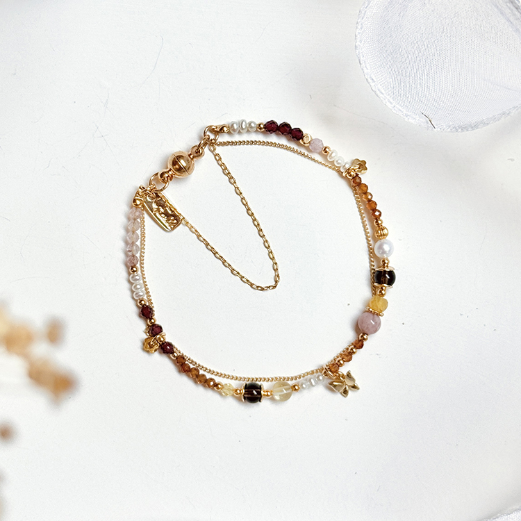 生日花 • 捌月貳壹 • 孔雀草 – 茶晶紅紋石 – 手鍊