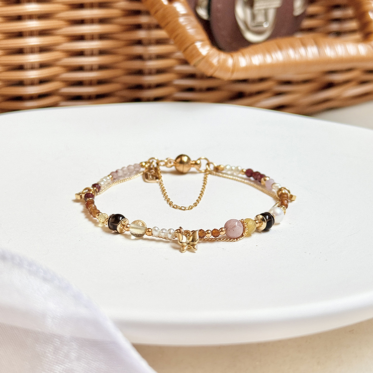 生日花 • 捌月貳壹 • 孔雀草 – 茶晶紅紋石 – 手鍊