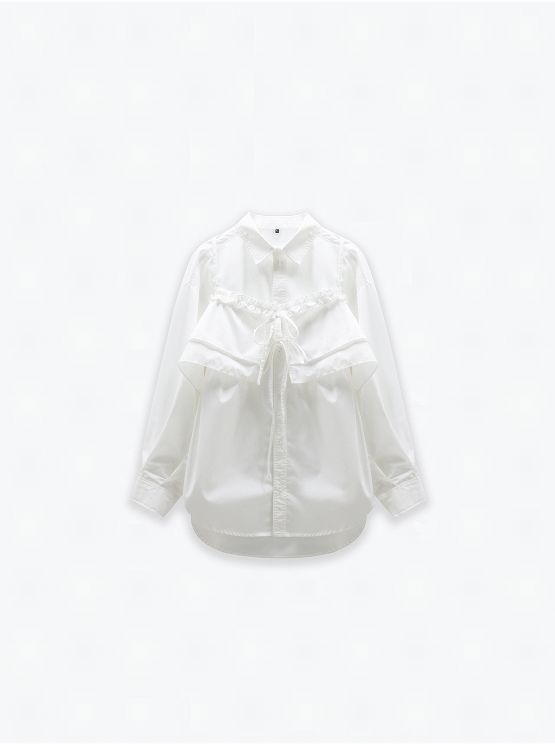 細肩帶荷葉抽皺素色襯衫組