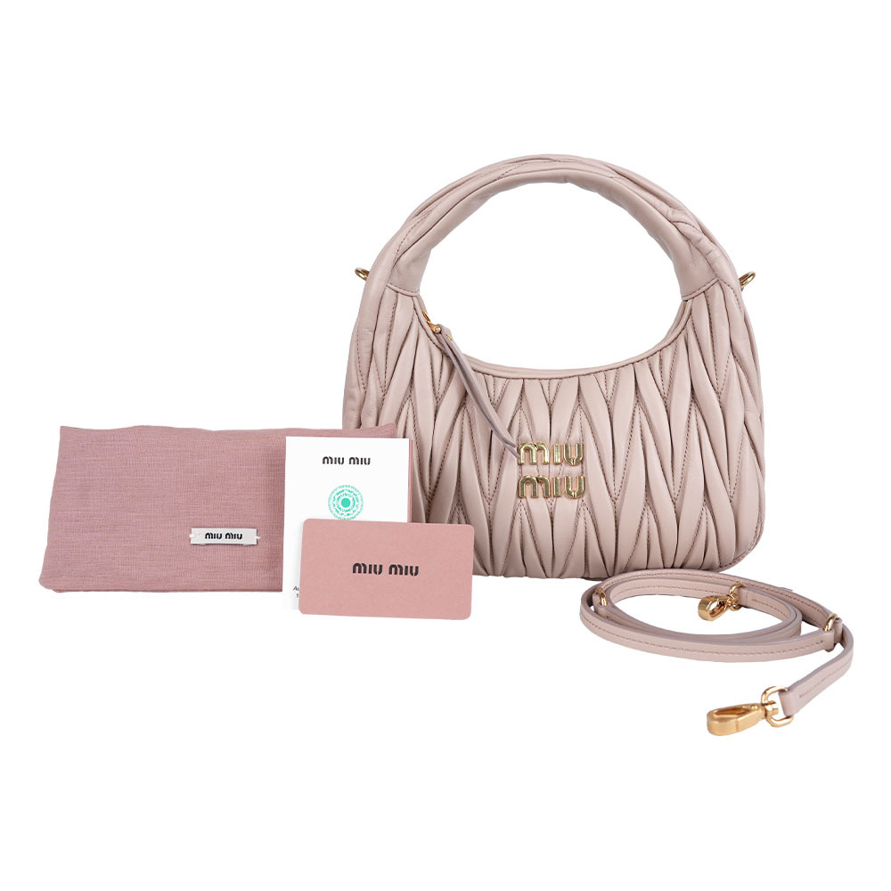 【MIU MIU】Wander Hobo 抓皺納帕皮革半月包/二用包(粉紅色) 5BC125_AN88_F0236