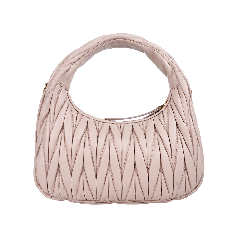 【MIU MIU】Wander Hobo 抓皺納帕皮革半月包/二用包(粉紅色) 5BC125_AN88_F0236