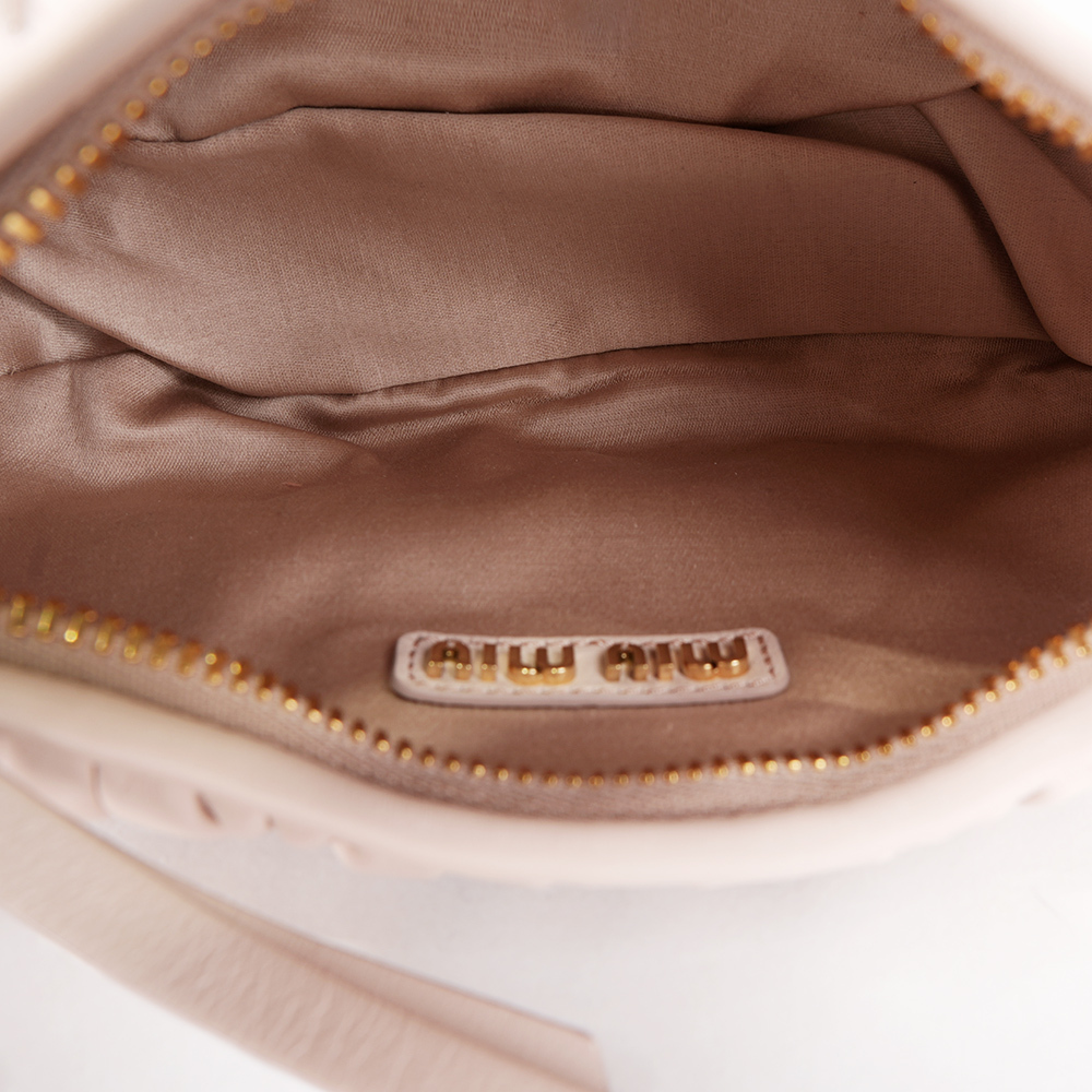 【MIU MIU】Wander Hobo 抓皺納帕皮革半月包/二用包(粉紅色) 5BC125_AN88_F0236