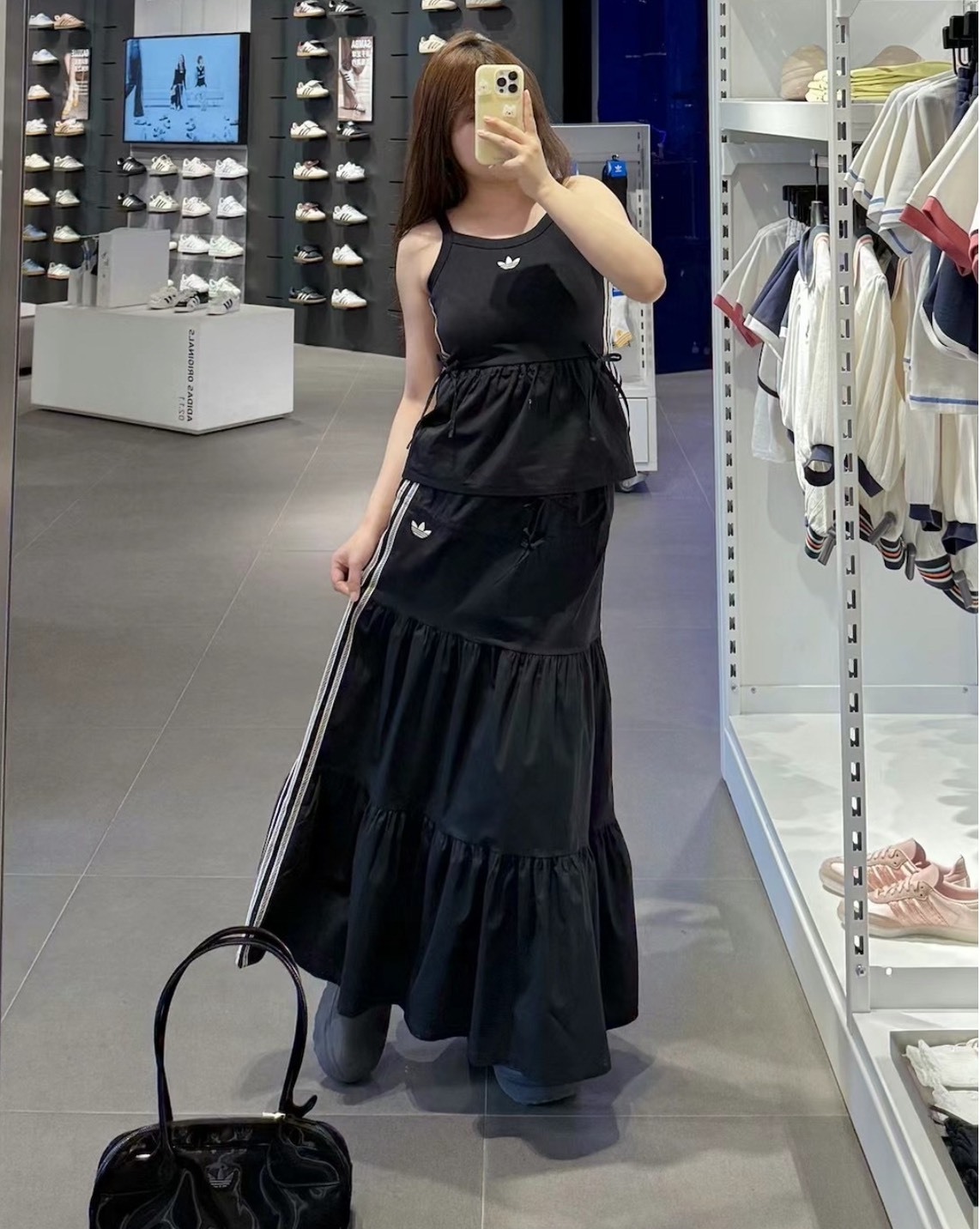 adidas Originals 字母Logo修身系帶背心 女款 黑色