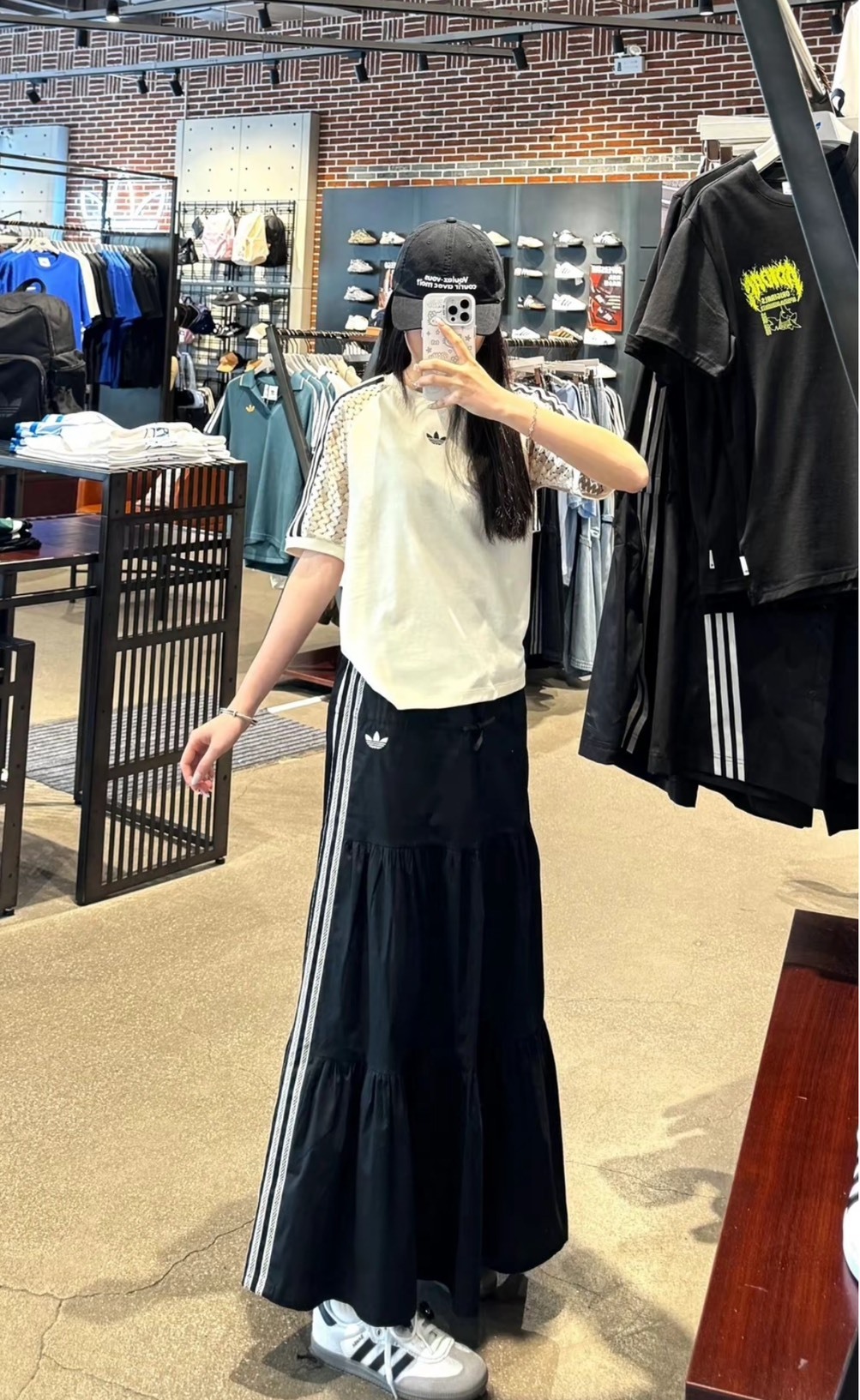 adidas Originals Logo褶皺長裙 女款 黑色