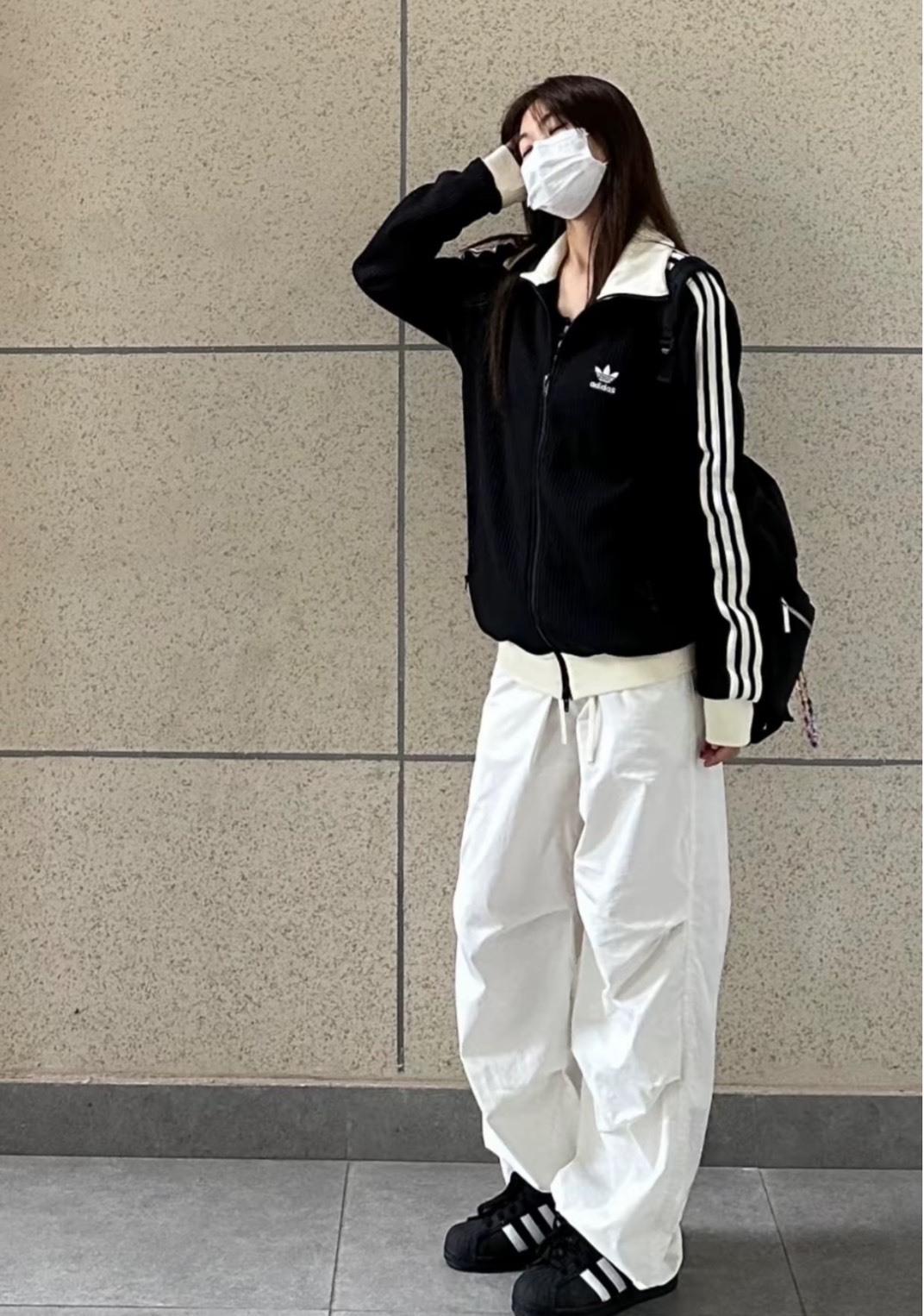 adidas Originals ADICOLOR 拼色立領運動外套 女款 黑色