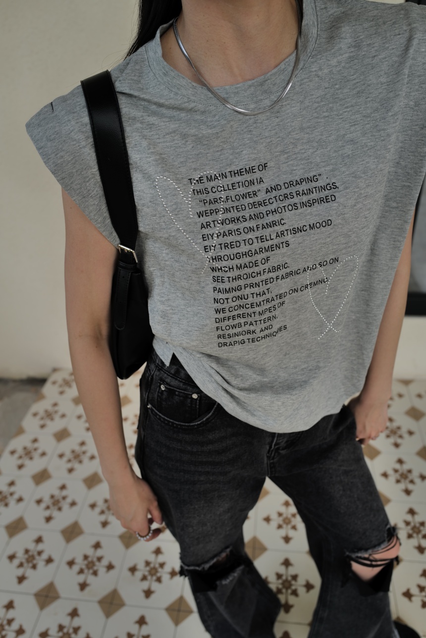 墊肩字母愛心下擺不規則背心*3色