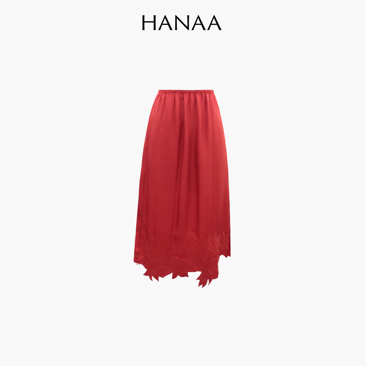 HANAA 新款6A级16姆米真絲斜紋綢立體繡花手工剪邊側開叉半裙