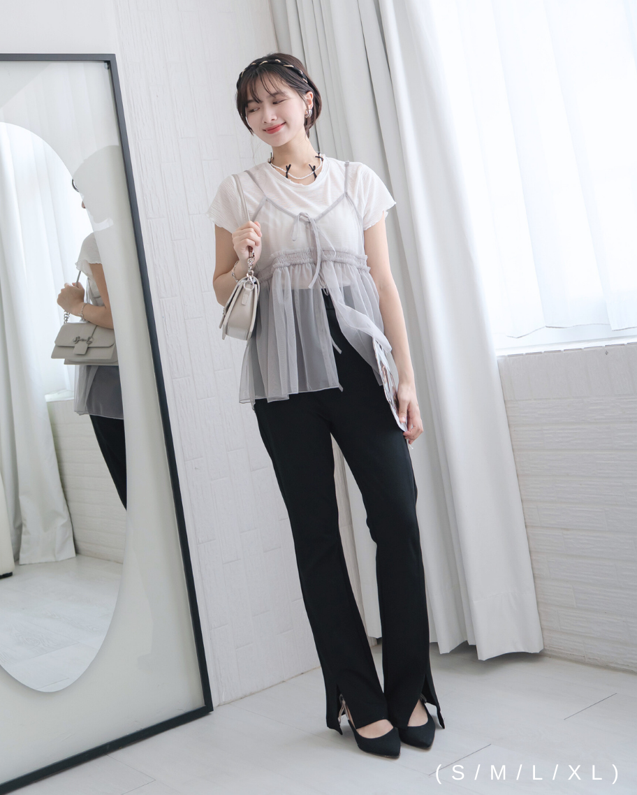 彈力合身開衩美腿喇叭褲