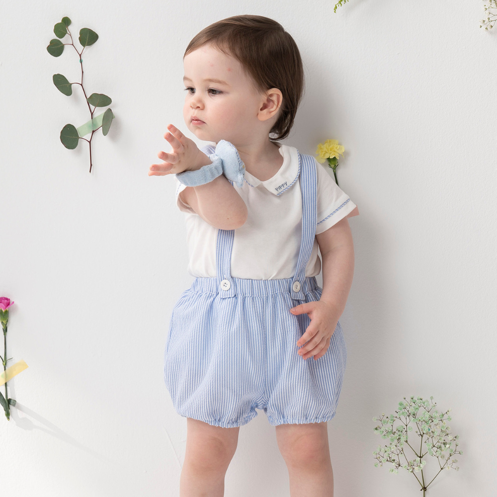 PIPPY清爽條紋吊帶褲棉質3件組禮盒 水