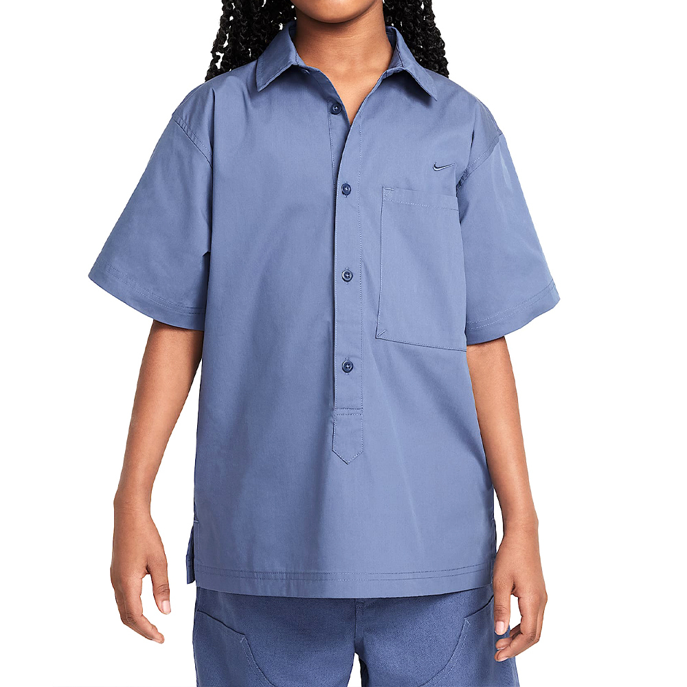 Nike Metro Grnd SS Top 大童 童裝 藍色 寬鬆 上衣 襯衫 短袖 HF8054-491