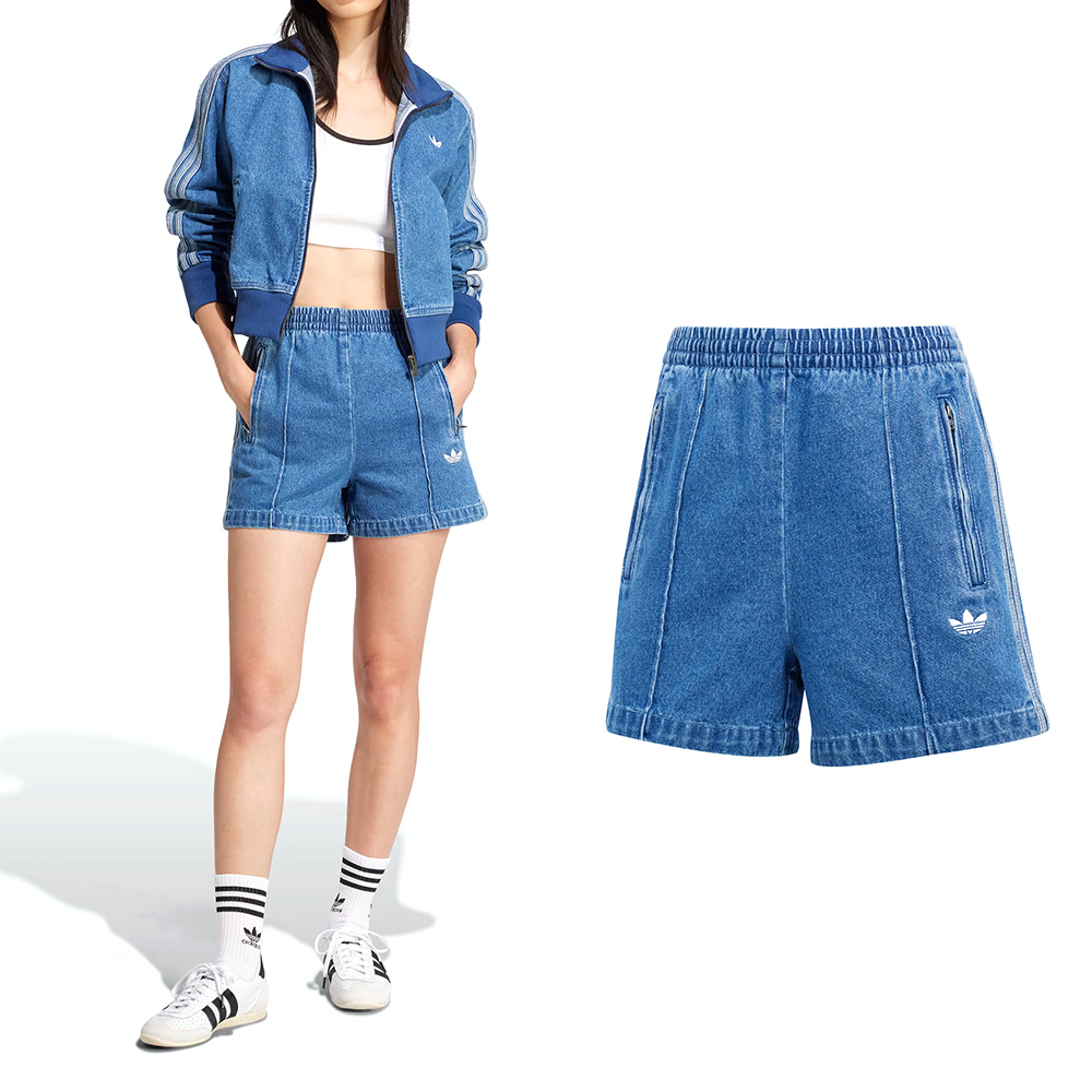 Adidas Firebird Shorts 女款 藍色 三葉草 愛迪達 牛仔 丹寧 短褲 JD2562