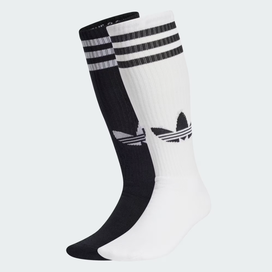 【 adidas KNEE SOCKS 2PP 及膝長襪 - 黑/白 】