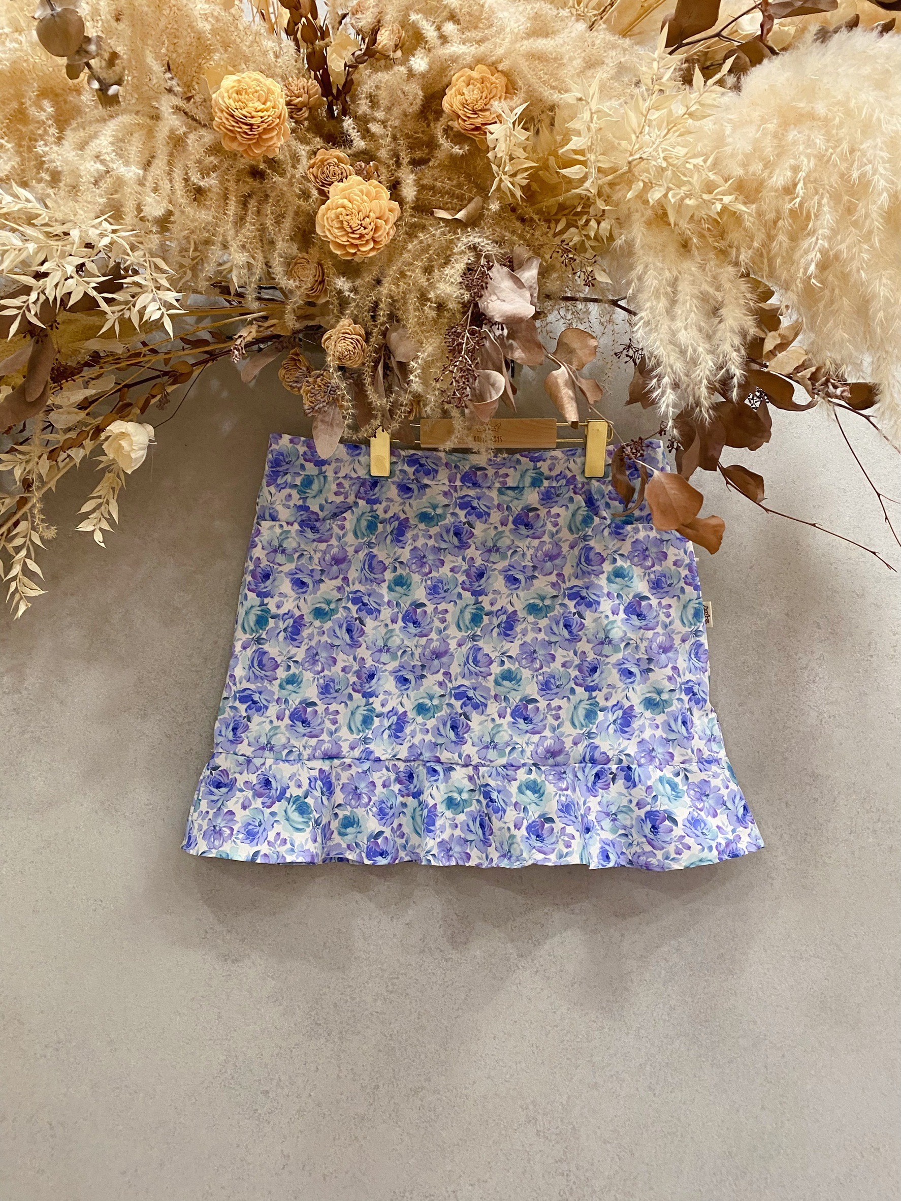 紫花卉 媽咪大荷葉連褲短裙(L)