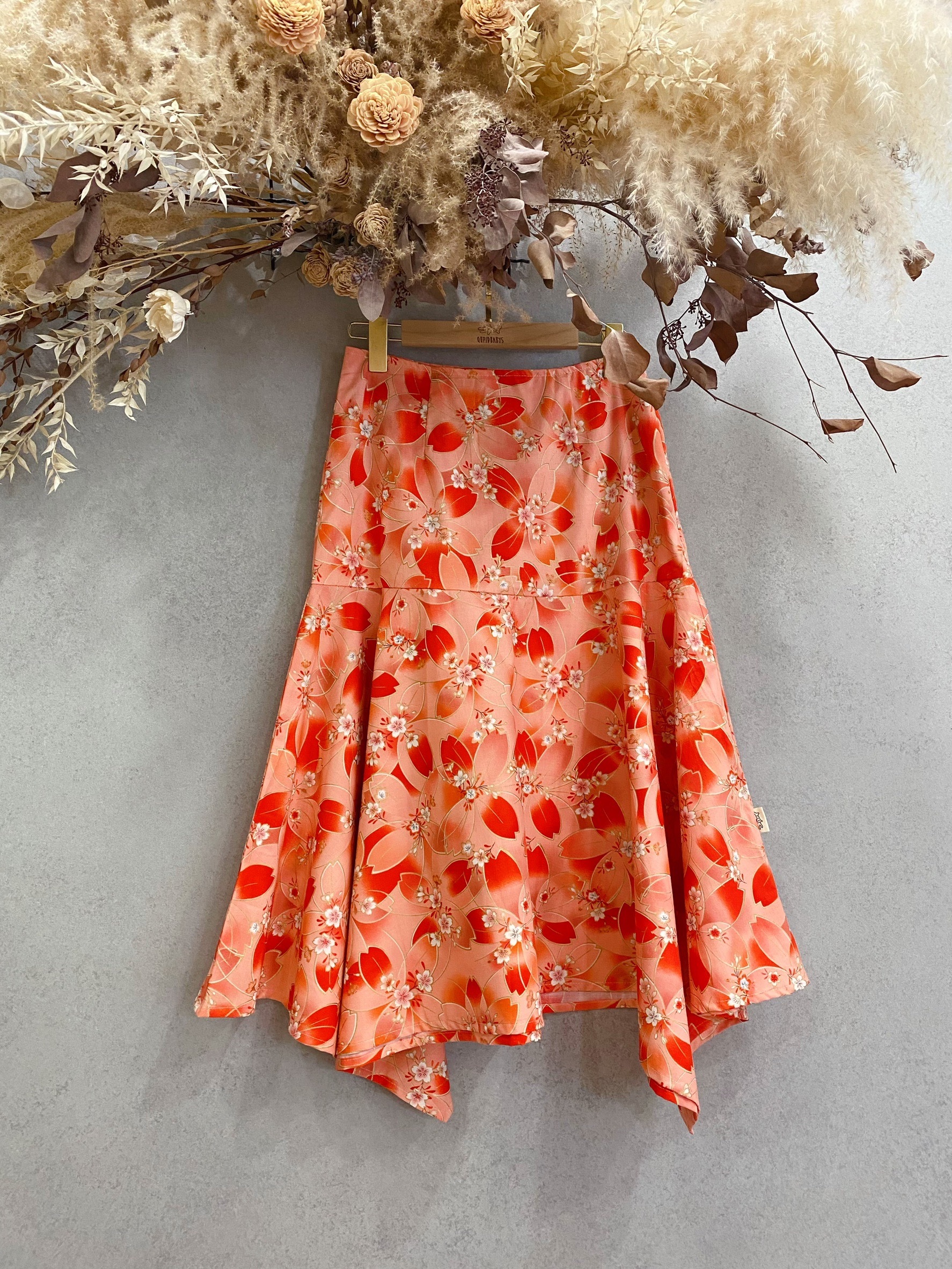 燙金紅櫻花 媽咪不規則長裙(S)