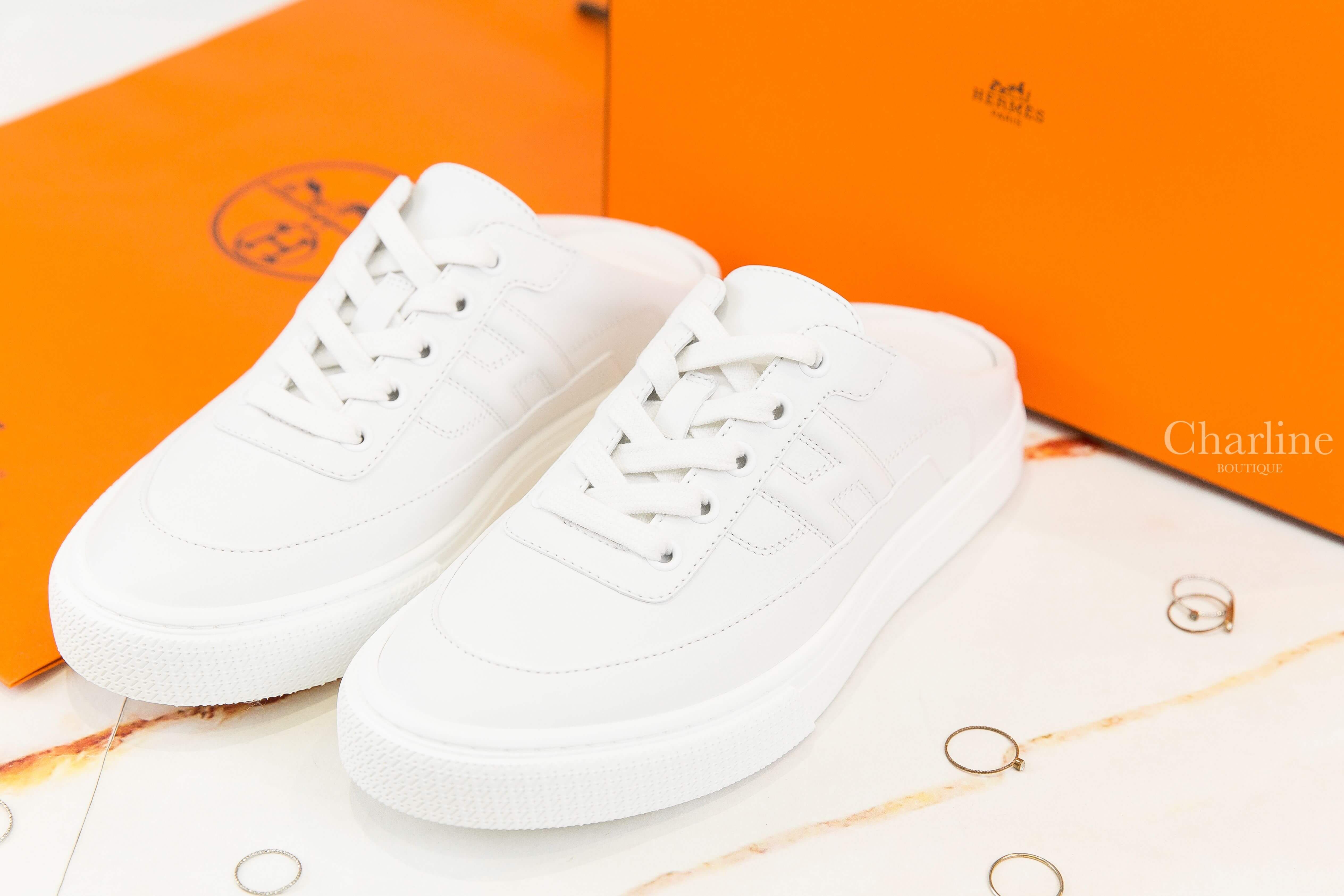 Hermès Keep Sneaker 白色側面H小牛皮運動穆勒鞋-Charline Boutique 精品代購