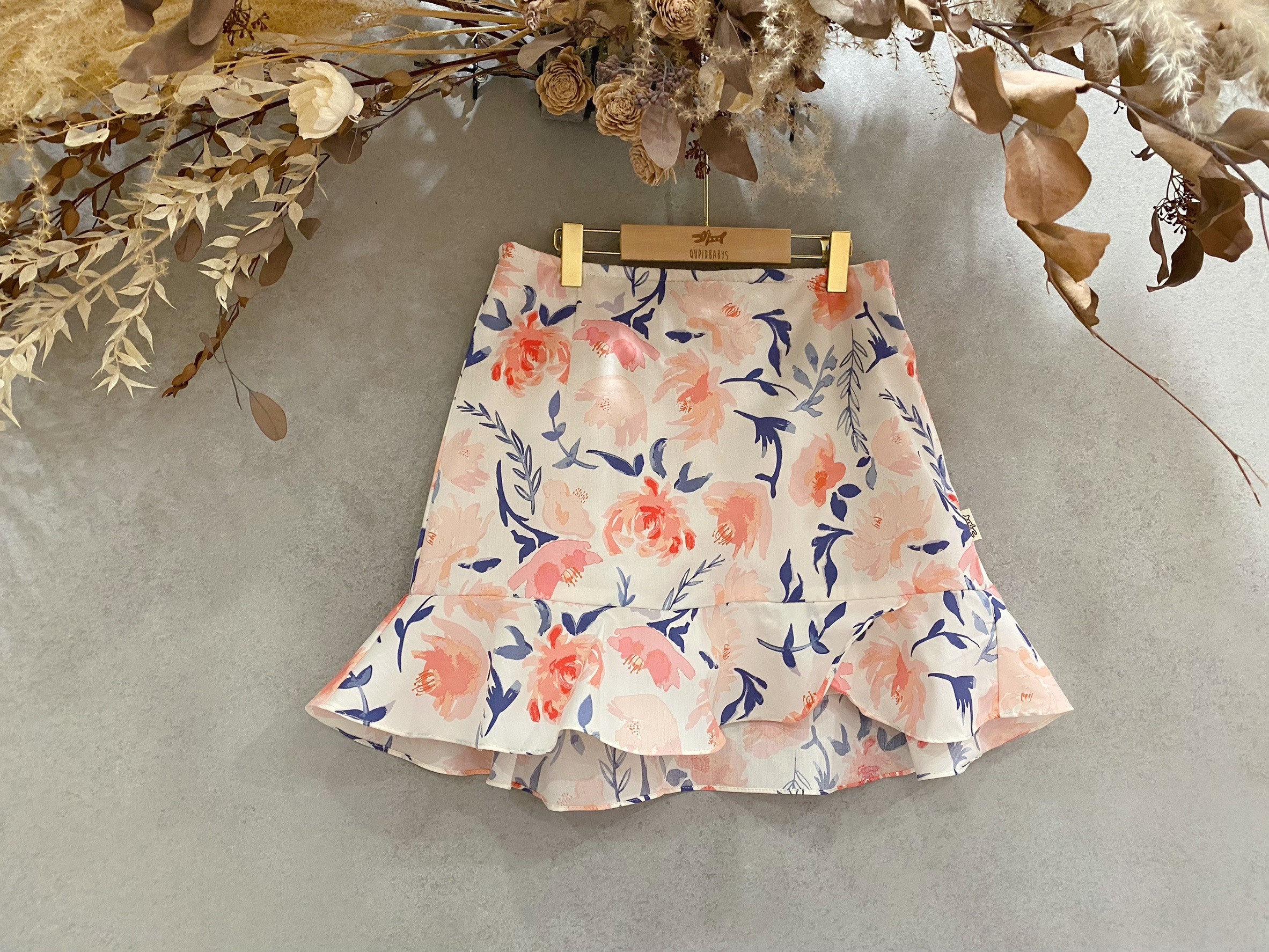 粉色水彩花 媽咪波浪連褲短裙(S)