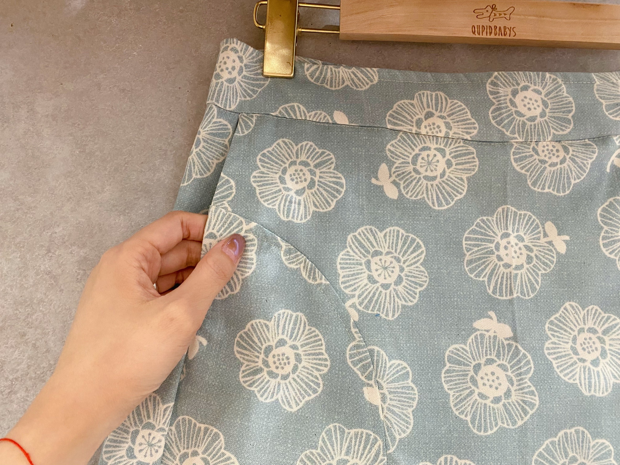 淡藍白線花 媽咪連褲短裙(S)